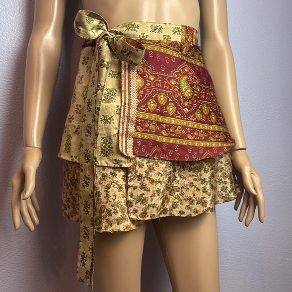Silk Multicolor Wraparound Boho Skirt - Picture 1 of 11